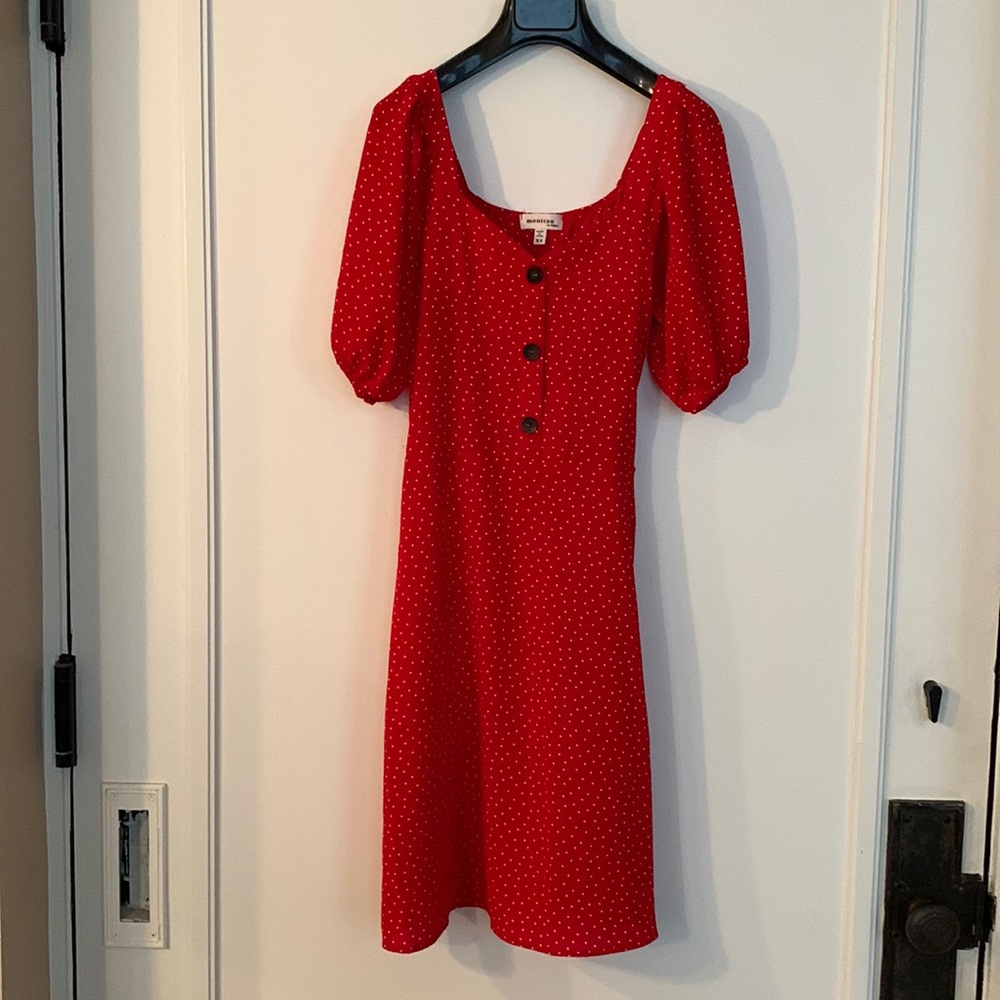 Red with White polkadot knee length dress size XS